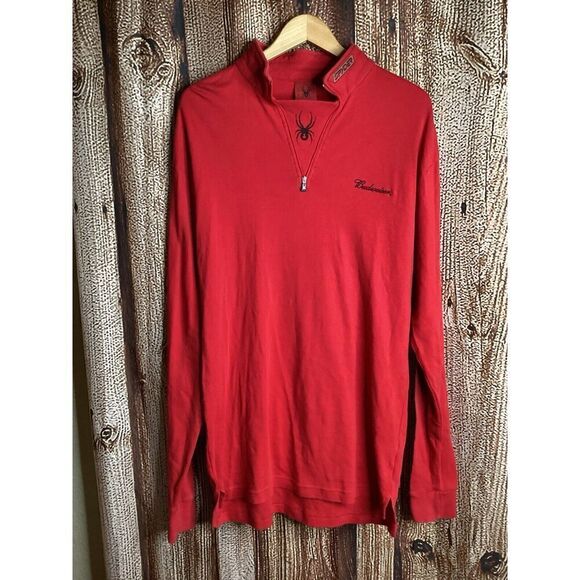 Spyder Sweatshirt Mens Medium Red 1/4 Quarter Zip Pullover Budweiser Fleece - Picture 1 of 3